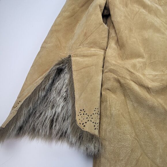 DB Studio Penny Lane Style Vintage Women's Coat Suede Leather Faux Fur Size L - Picture 16 of 16